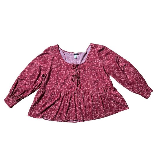 Ava & Viv Women’s Size 2X Red & White Babydoll Long Sleeve Blouse - Picture 4 of 8